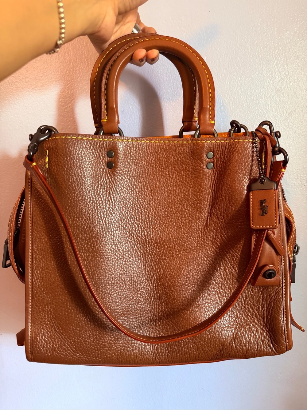 Coach 1941 Rogue 30 Pebbled Leather Satchel 38124 Saddle Brown Gunmetal - Picture 8 of 10